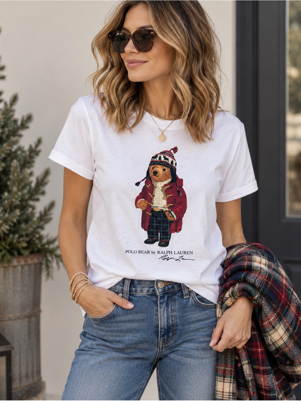 Polo Ralph Lauren Polo Bear Fair Isle Ski Bear T-Shirt White Size M